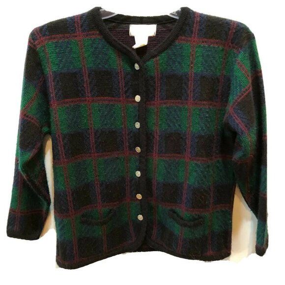 Tally Ho Womens Small Plaid Cardigan Sweater - Picture 1 of 7